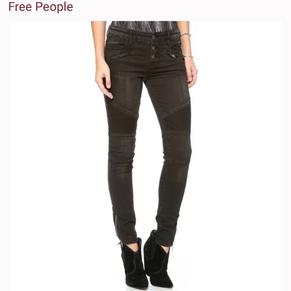 Free People Denim - Free People Grey Moto Skinny Jeans 26